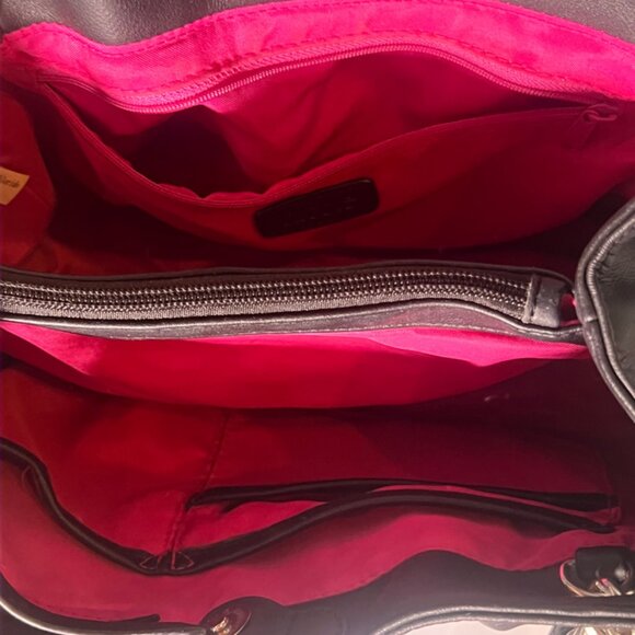 Nicole Miller Satchel Handbag‎ Purse W/chain Black Faux Snakeskin *GS9 - Picture 5 of 6